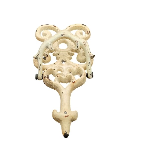Vintage Cast Iron Door Knocker Beige Ornate Design - Picture 3 of 4